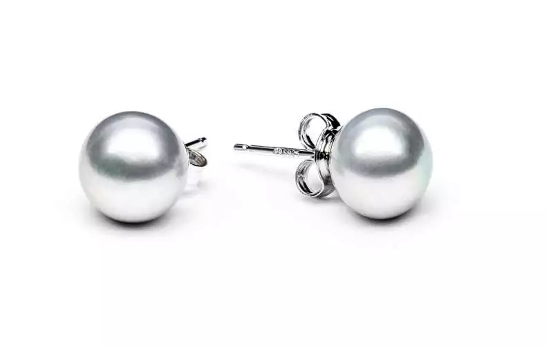 Klassischer Perlenohrstecker grau button 8.5-9 mm, Sicherheitsverschluss 925er Silber, Gaura Pearls, Estland